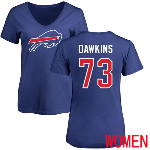 NFL Women Buffalo Bills #73 Dion Dawkins Royal Blue Name and Number Logo T Shirt->nfl t-shirts->Sports Accessory
